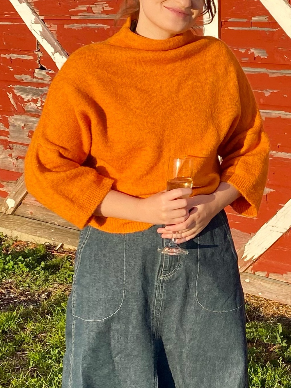 Vibrant Orange 🎃 Batwing Knit Mock Neck Sweater from Mango 🍊